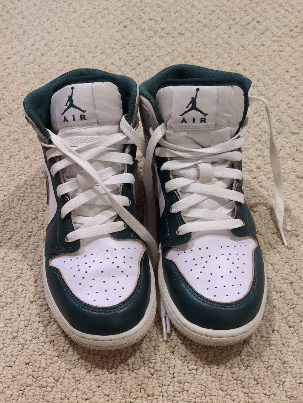 Jordan Kids High-Top Sneakers in White and Dark Green